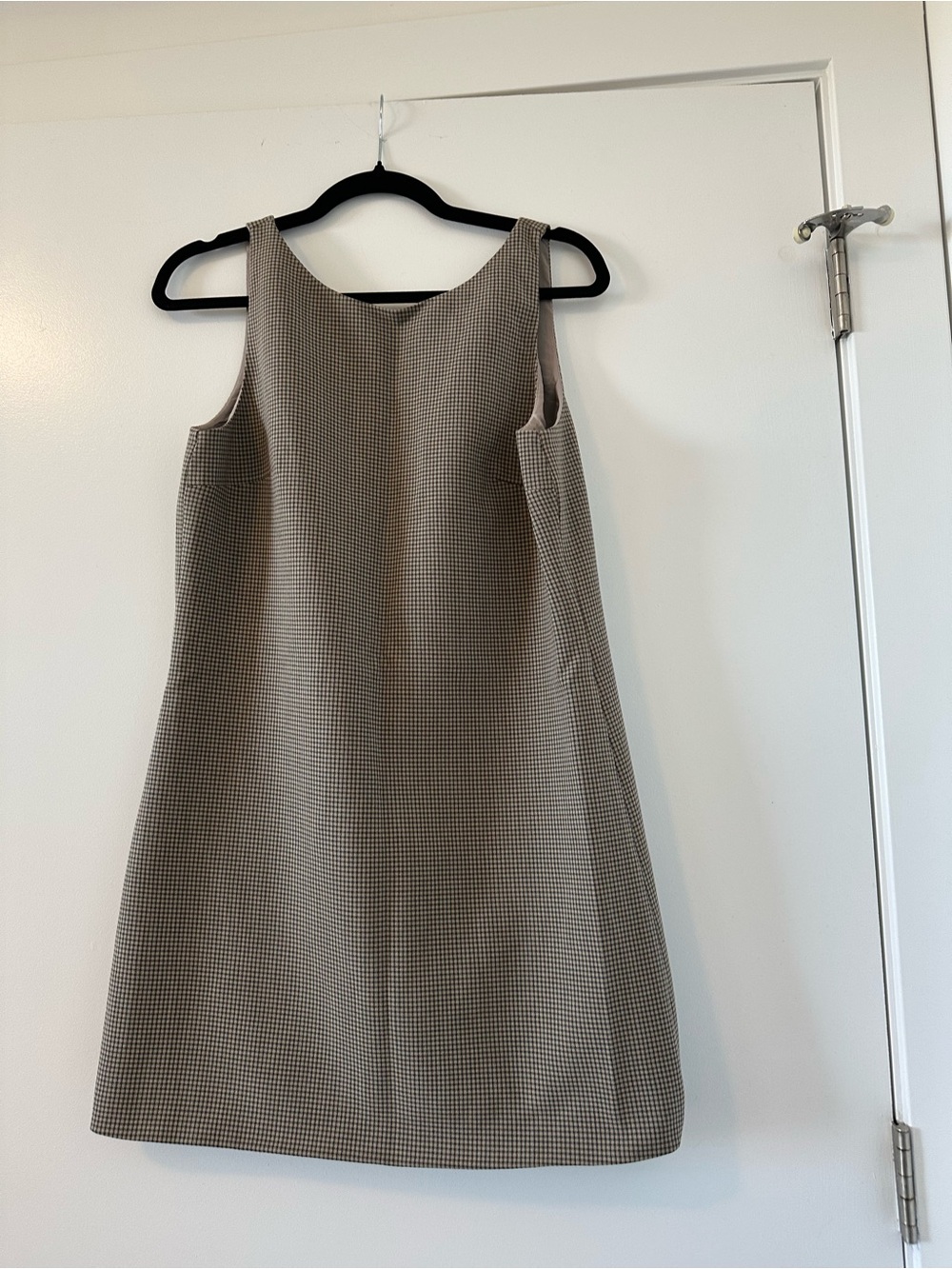 Babaton Mini Shift Dress in Taupe Check